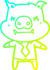 cold gradient line drawing of a angry cartoon pig boss