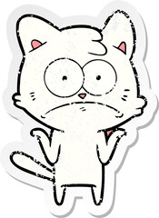 Obraz premium distressed sticker of a cartoon nervous cat
