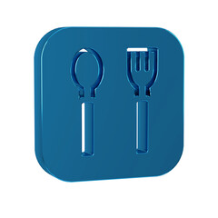 Fototapeta premium Blue Fork and spoon icon isolated on transparent background. Cooking utensil. Cutlery sign.