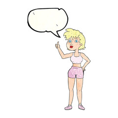 freehand speech bubble textured cartoon happy gym woman