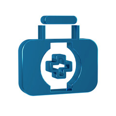 Blue First aid kit icon isolated on transparent background. Medical box with cross. Medical equipment for emergency. Healthcare concept.