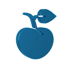 Blue Peach fruit or nectarine with leaf icon isolated on transparent background.
