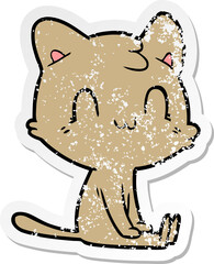 distressed sticker of a cartoon happy cat