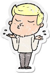 distressed sticker of a cartoon model guy pouting