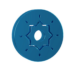 Blue Shield viking icon isolated on transparent background. Round wooden shield. Security, safety, protection, privacy, guard concept.