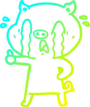 recommend clip art: cold gradient line drawing of a crying pig cartoon