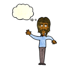 Obraz na płótnie Canvas cartoon waving man with mustache with thought bubble