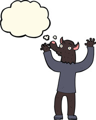 Fototapeta premium cartoon happy werewolf man with thought bubble