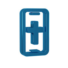 Obraz premium Blue Christian cross on mobile phone icon isolated on transparent background. Church cross.