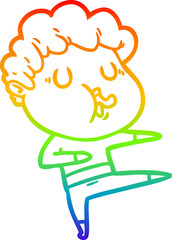 rainbow gradient line drawing of a cartoon man singing
