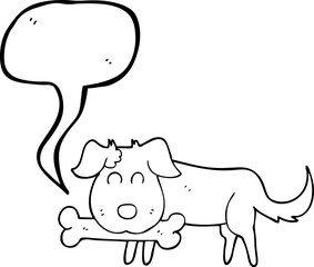 freehand drawn speech bubble cartoon dog with bone
