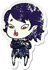 distressed sticker of a cute cartoon vampire girl