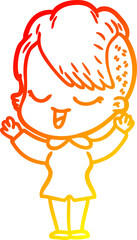 warm gradient line drawing of a happy cartoon girl