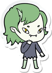 sticker of a cartoon friendly vampire girl considering