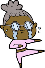 cartoon crying woman wearing spectacles