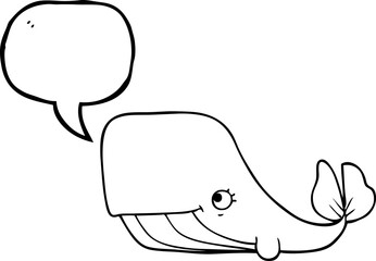 freehand drawn speech bubble cartoon happy whale