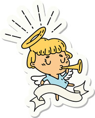 sticker of a tattoo style angel blowing trumpet