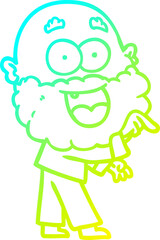cold gradient line drawing of a cartoon crazy happy man with beard