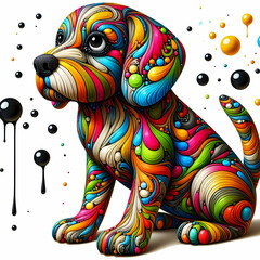 perro de colores y gotas de pintura