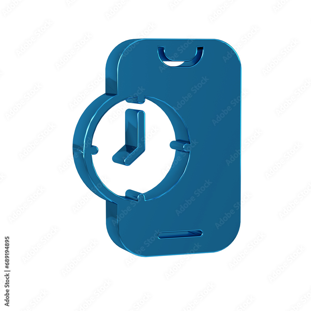 Poster blue alarm clock app smartphone interface icon isolated on transparent background.