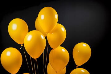 yellow balloons on black background