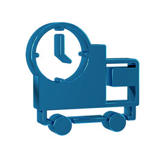 Blue Logistics delivery truck and time icon isolated on transparent background. Delivery time icon.