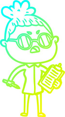 cold gradient line drawing of a cartoon annoyed woman