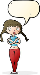 cartoon offended woman covering herself with speech bubble