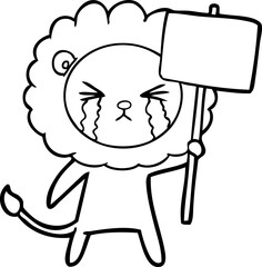cartoon crying lion with placard