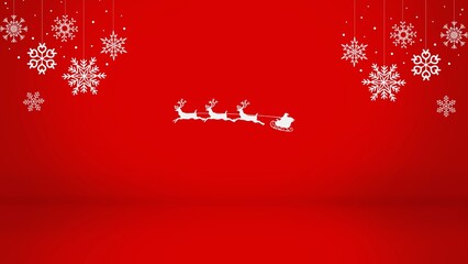 Christmas red background with Santa and snowflakes, holiday banner, postcard, invitation