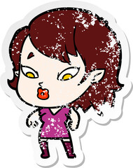 distressed sticker of a cute cartoon vampire girl