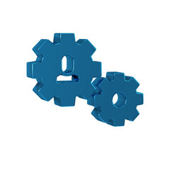 Blue Human with gear icon isolated on transparent background. Artificial intelligence. Thinking...