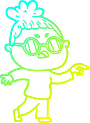 cold gradient line drawing of a cartoon annoyed woman