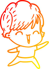 warm gradient line drawing of a cartoon laughing woman