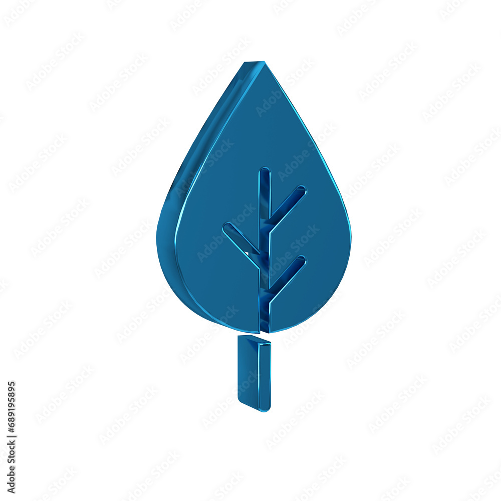 Wall mural blue leaf eco symbol icon isolated on transparent background. banner, label, tag, logo, sticker for 