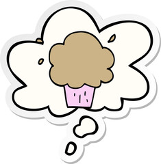 cartoon cupcake with thought bubble as a printed sticker