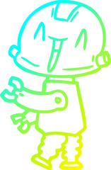 cold gradient line drawing of a cartoon robot