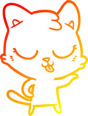 warm gradient line drawing of a happy cartoon cat