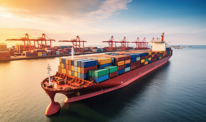 Fototapeta premium Container Ship in at Port - Symbolizing the Backbone of International Trade and Cargo Industry.