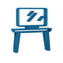Blue TV table stand icon isolated on transparent background.