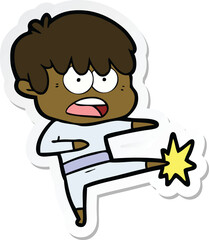 sticker of a worried cartoon boy
