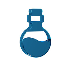 Blue Bottle with love potion icon isolated on transparent background. Happy Valentines day.