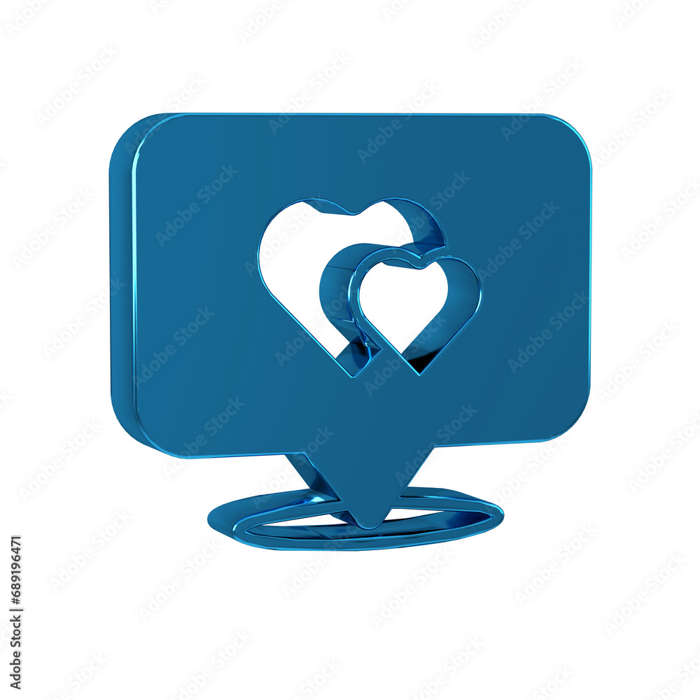 Poster blue map pointer with heart icon isolated on transparent background. valentines day. love location. 