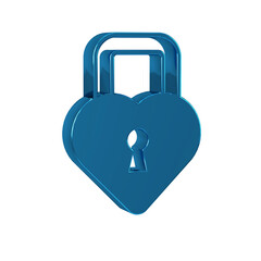 Blue Castle in the shape of a heart icon isolated on transparent background. Locked Heart. Love symbol and keyhole sign. Happy Valentines day.