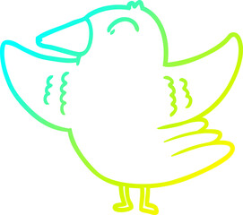 cold gradient line drawing of a cartoon bird spreading wings
