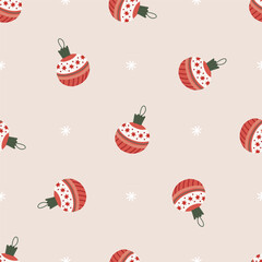 Christmas balls with stars seamless pattern. Christmas and New Year concept. Hand drawn retro vintage vector texture for wallpaper, prints, wrapping, textile