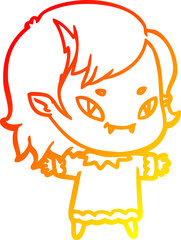 warm gradient line drawing of a cartoon friendly vampire girl