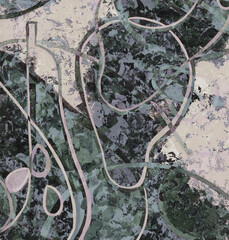 Neon abstract colorful background with grunge brush strokes and paint splashes