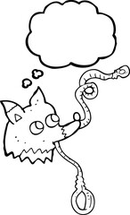 freehand drawn thought bubble cartoon dog with leash