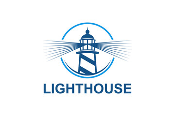 Naklejka premium Lighthouse emblem logo with circle badge shape